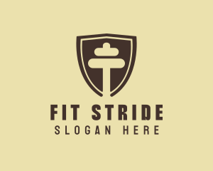 Fitness Dumbbell Shield logo design