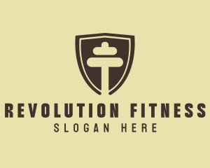 Fitness Dumbbell Shield logo design