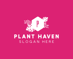 Feminine Hexagon Tropical Plant logo design