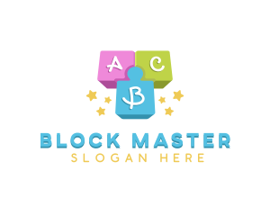 Kinder Block Alphabet logo design