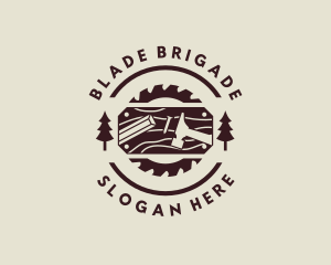 Wood Saw Blade Logger logo design