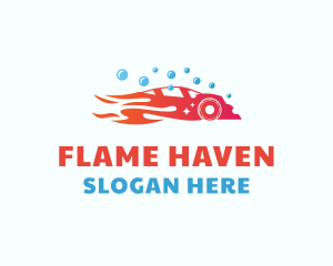 Flaming Car Wash Clean logo design