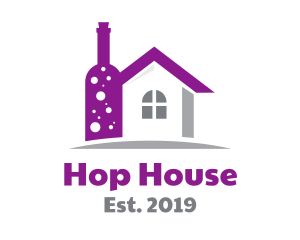 Violet Wine Bottle House logo design