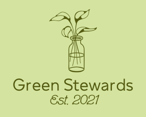 Green Plant Vase Line logo design