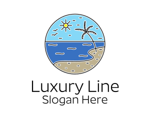 Tropical Beach Line Art logo design