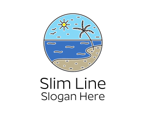 Tropical Beach Line Art logo design