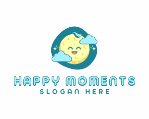 Cute Happy Moon logo design