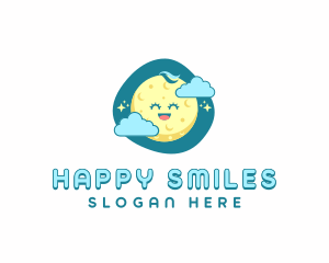 Cute Happy Moon logo design