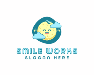 Cute Happy Moon logo design