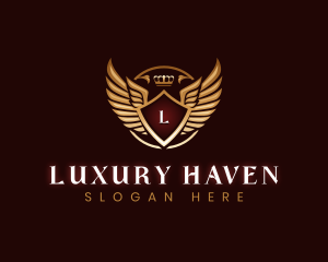 Luxury Shield  Crown Wings logo design