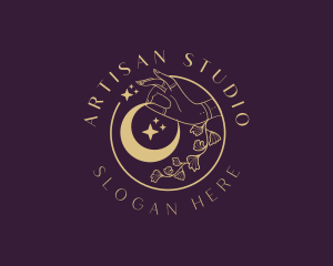 Mystic Floral Hand Moon logo design