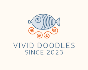 Fish Spiral Doodle logo design