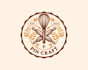 Whisk Baker Rolling Pin logo design