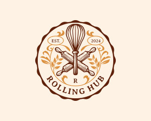 Whisk Baker Rolling Pin logo design