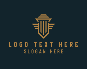 Shield Pillar Wings logo design