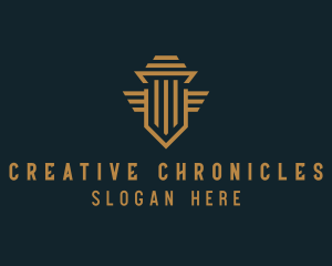 Shield Pillar Wings logo design