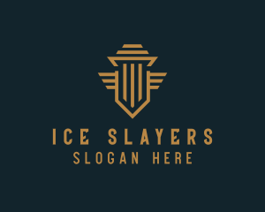 Shield Pillar Wings logo design