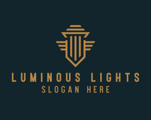 Shield Pillar Wings logo design