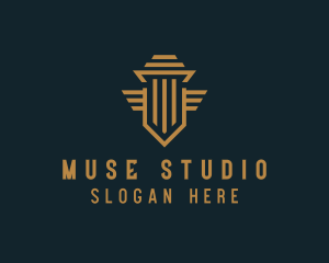 Shield Pillar Wings logo design