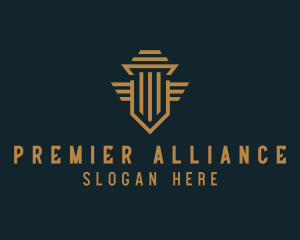 Shield Pillar Wings logo design