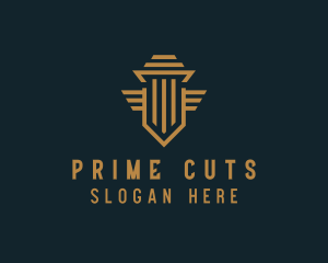 Shield Pillar Wings logo design