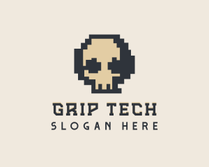 Pixel Skull Tech logo design