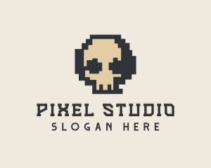 Pixel Skull Tech logo design