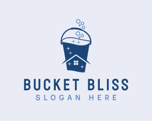 Blue House Bucket Cleaner logo design