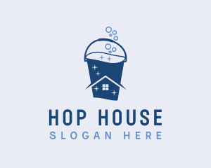 Blue House Bucket Cleaner logo design