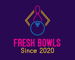 Neon Bowling Game logo design
