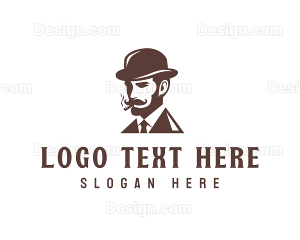 Smoking Gentleman Mustache Logo