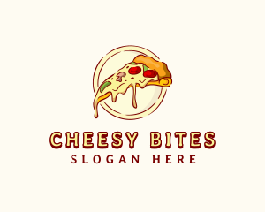 Cheesy Pizza Slice Meal logo design