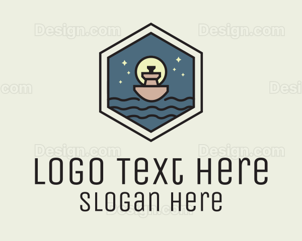 Sailing Ferry Hexagon Badge Logo