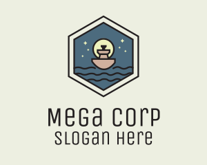 Sailing Ferry Hexagon Badge logo design