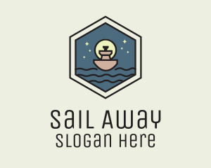 Sailing Ferry Hexagon Badge logo design