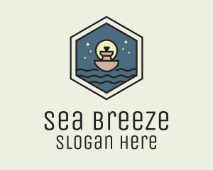 Sailing Ferry Hexagon Badge logo design