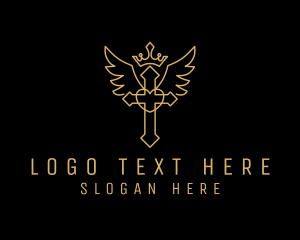 Golden Crown Crucifix Wings Logo