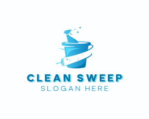 Cleaning Bucket Spray Bottle logo design