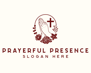 Floral Praying Hand Cross logo design