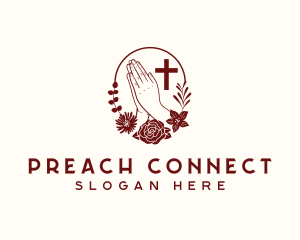 Floral Praying Hand Cross logo design