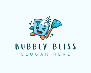 Cleaning Bucket Mop logo design