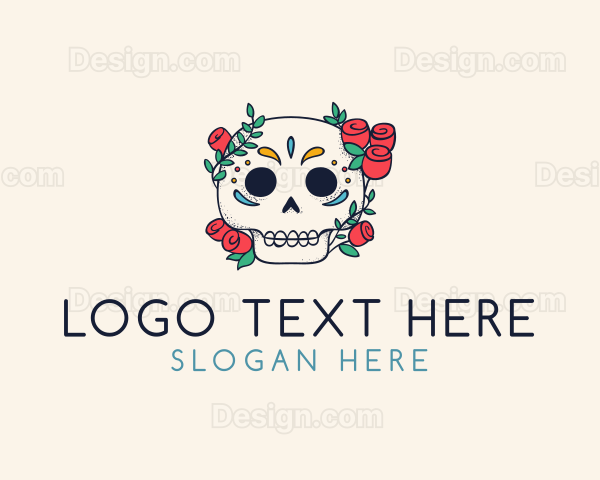 Floral Skull Line Art Logo