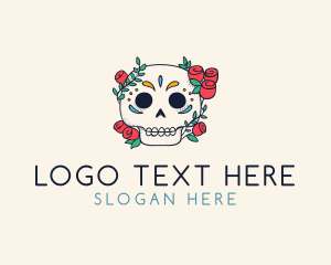 Floral Skull Line Art logo