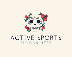 Floral Skull Line Art Logo