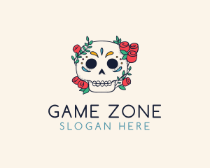 Floral Skull Line Art Logo