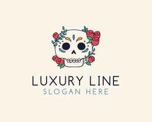 Floral Skull Line Art logo design