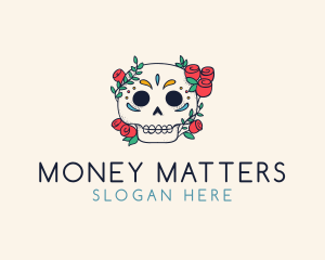 Floral Skull Line Art logo