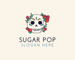 Floral Skull Line Art logo design