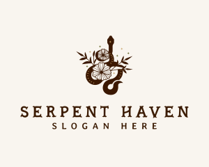 Snake Serpent Floral logo design