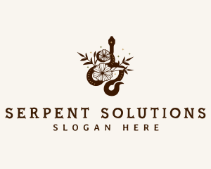 Snake Serpent Floral logo design